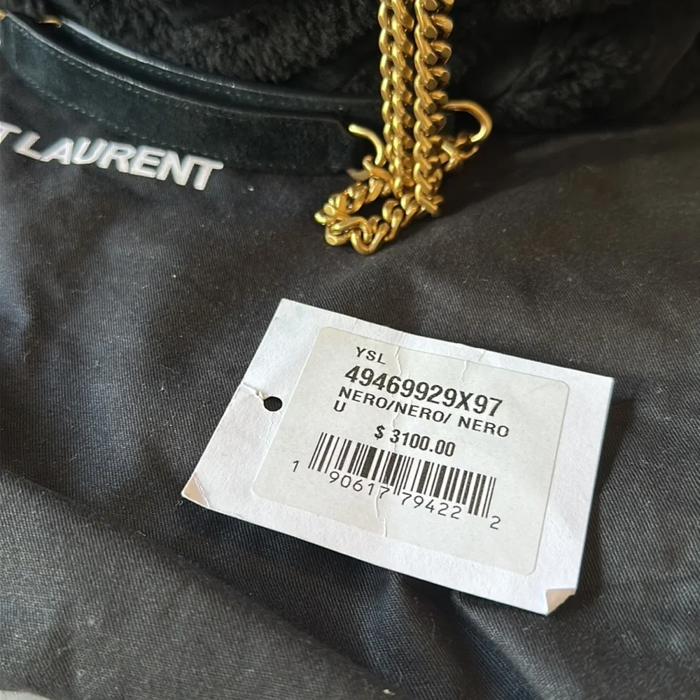 Authentic Yves Saint Laurent Black Loulou Suede & Shearling Shoulder Bag